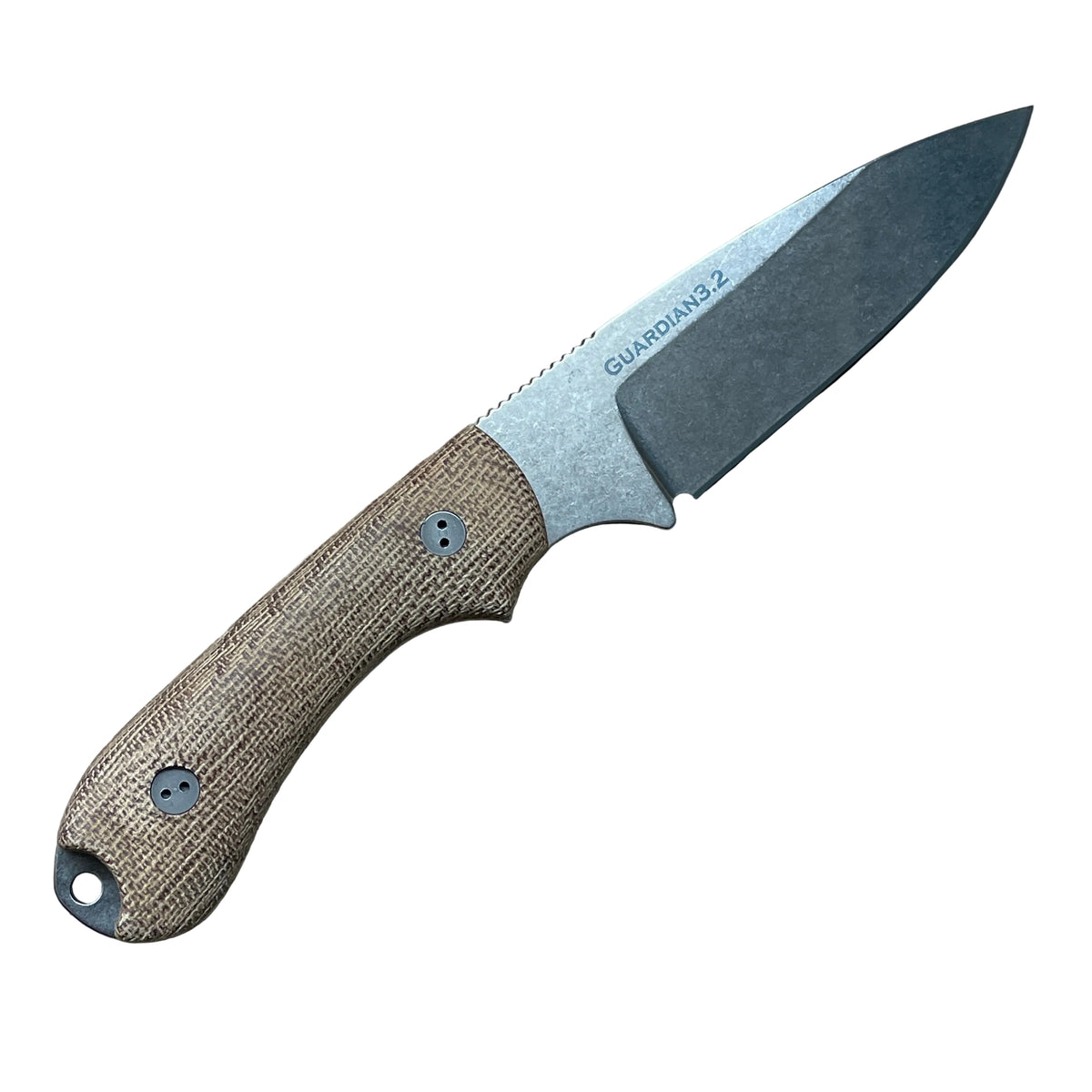 A Bradford Guardian 3.2 with a stonewashed steel finish and natural micarta scale.